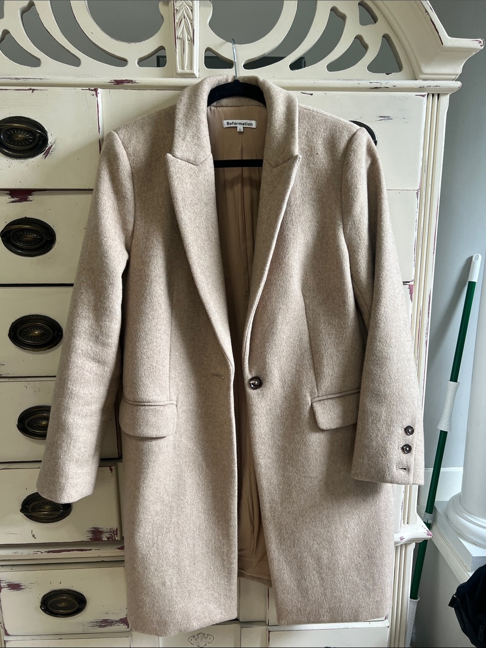Reformation Taupe Wool-Blend Single-Button Long Coat